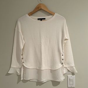 White House Black Market White Top w/ shirt tail bottom and sleeve cuffs. XS